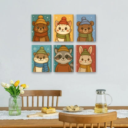 6 Mini Paintings - Winter Animals Set