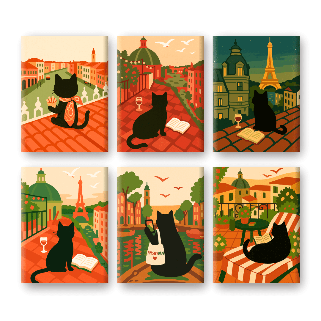 6 Mini Paintings | The Traveling Cat Set