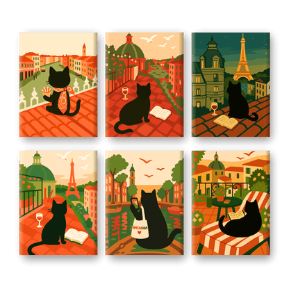 6 Mini Paintings | The Traveling Cat Set