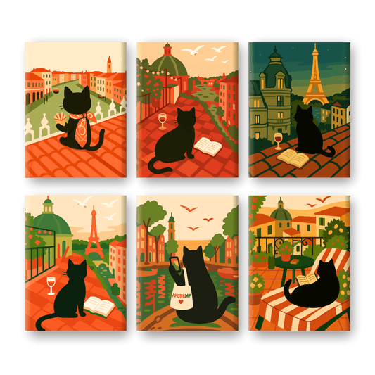 6 Mini Paintings | The Traveling Cat Set