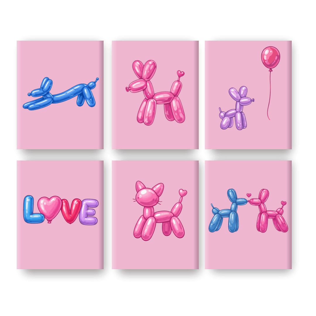 6 Mini Paintings - Balloon Animals Set