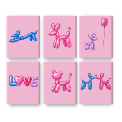 6 Mini Paintings - Balloon Animals Set