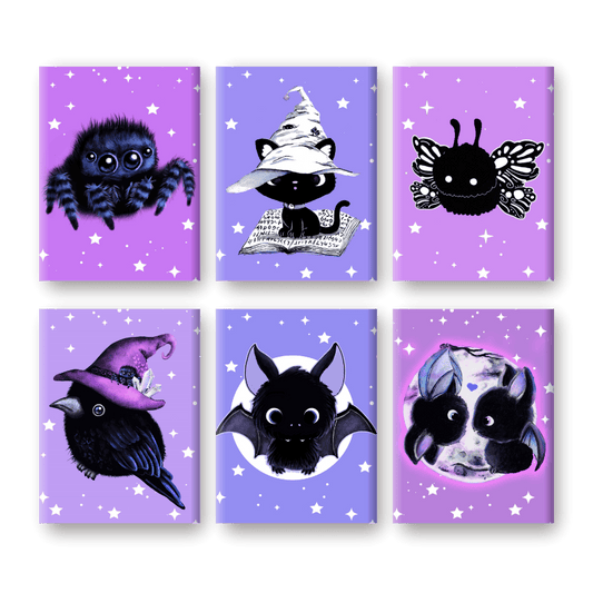 6 Mini Paintings | Sweet Gothic Creatures - By Tiny Tami