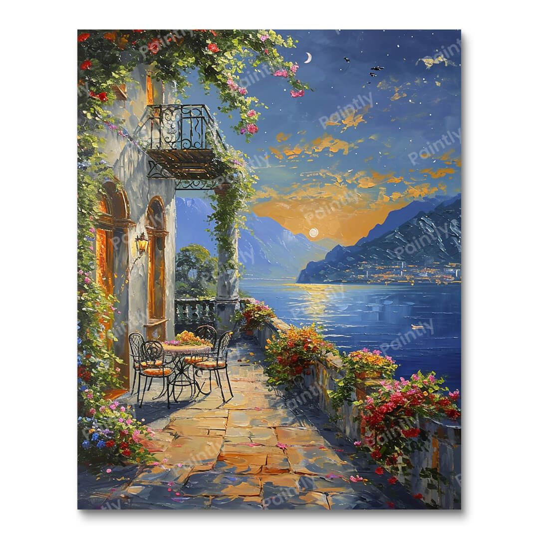 Moonlit Patio by the Seaside
