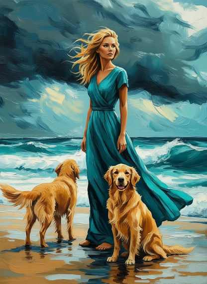 Woman & Dogs, Crashing Waves