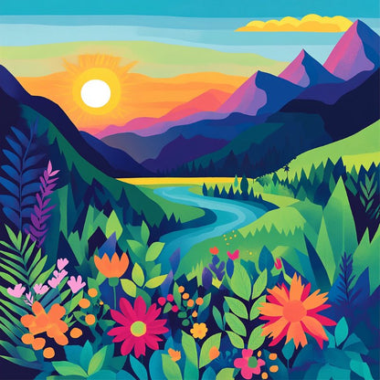 Mini Paint by Number with Frame - Colorful Landscape