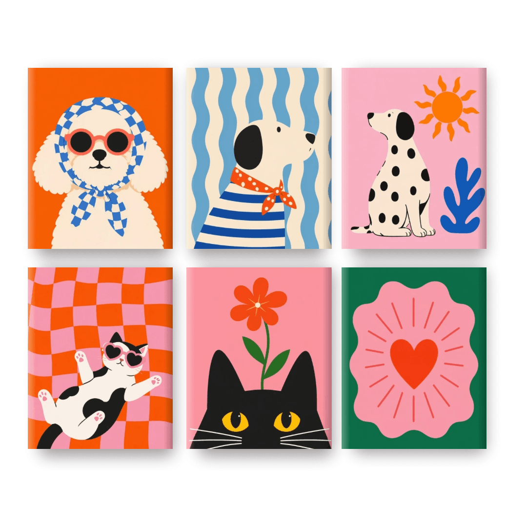 6 Mini Paintings - Pop Art Pets Set