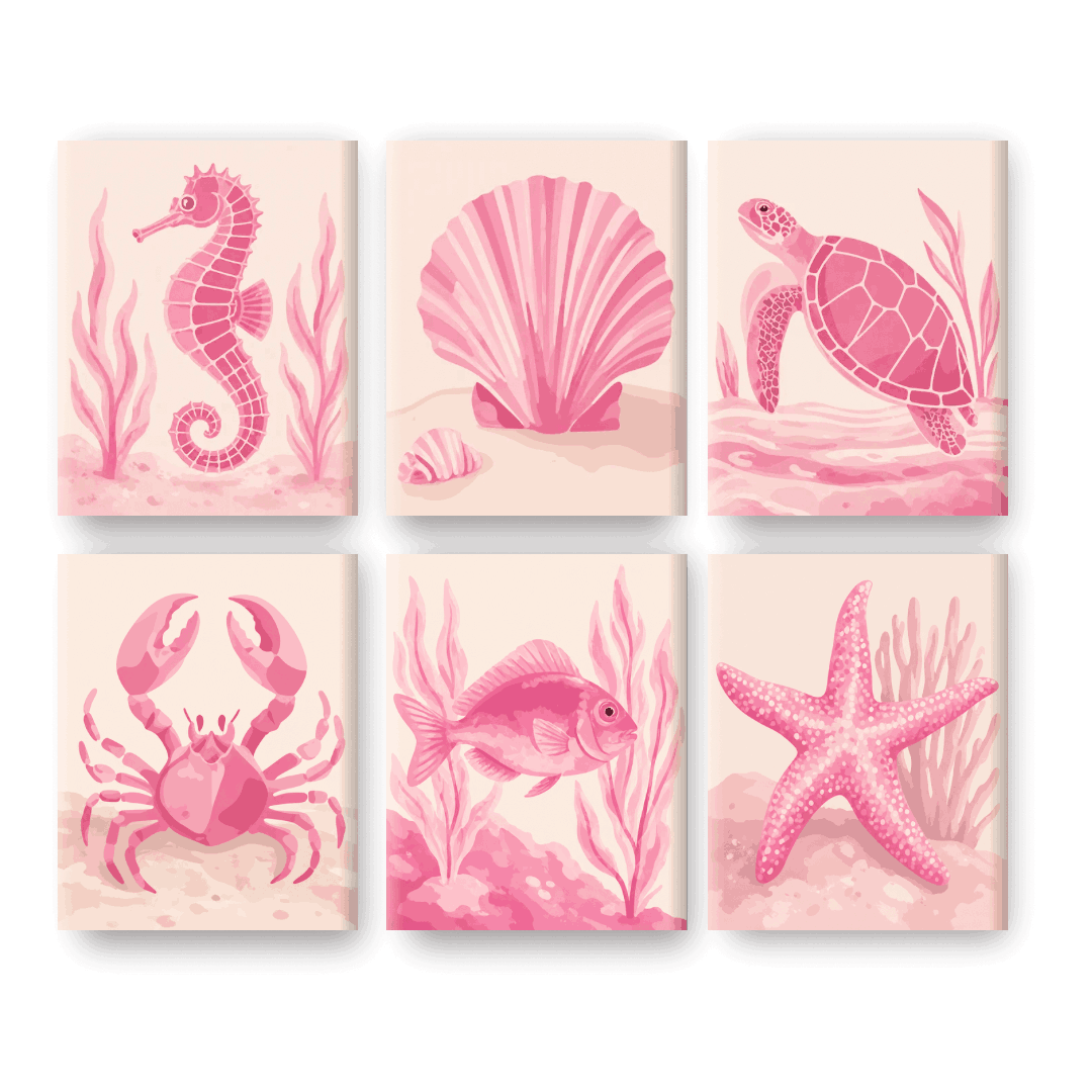 6 Mini Paintings - Pink Ocean Set