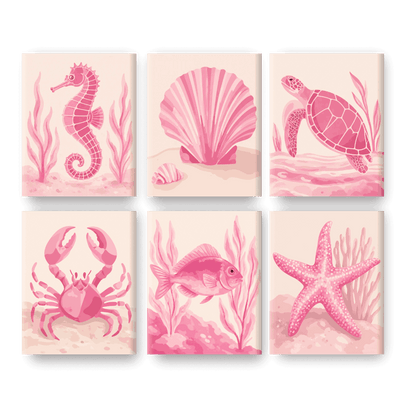 6 Mini Paintings - Pink Ocean Set