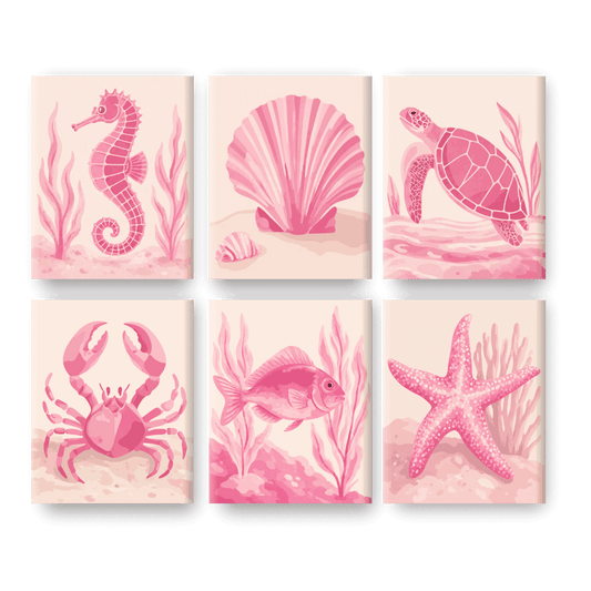 6 Mini Paintings - Pink Ocean Set