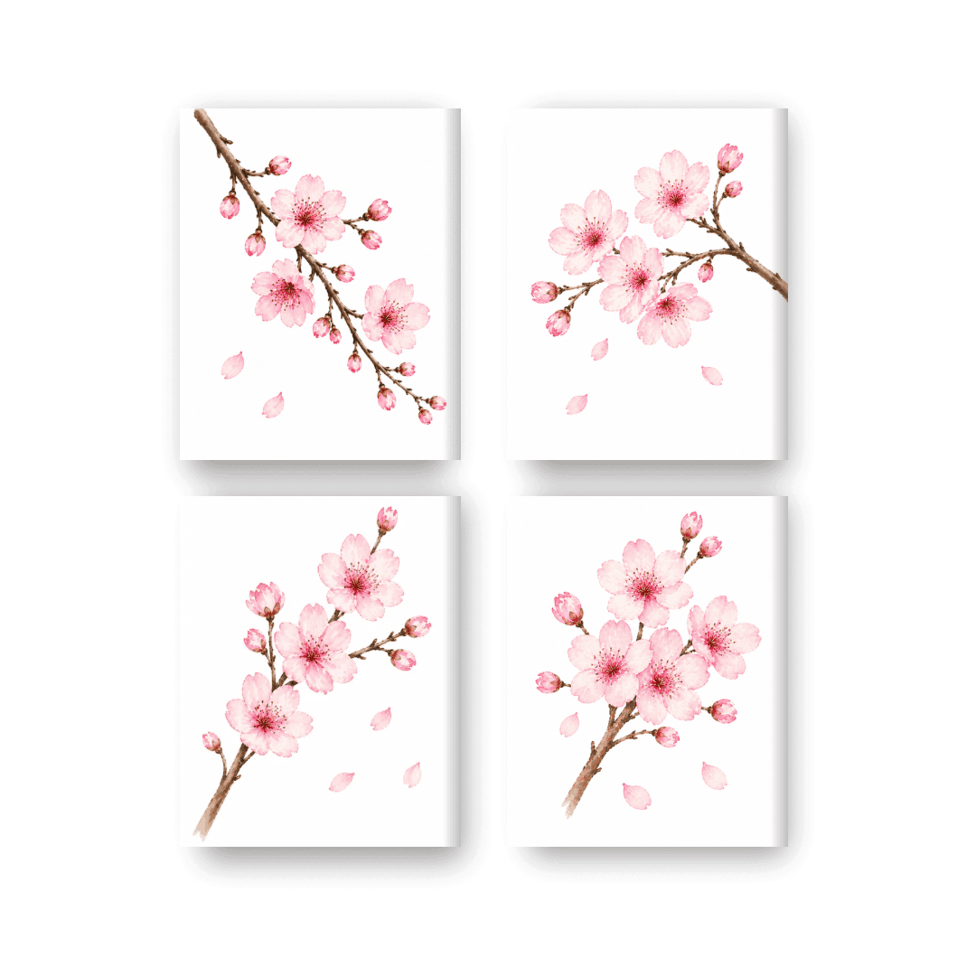 4 Mini Paintings - Cherry Blossom Set