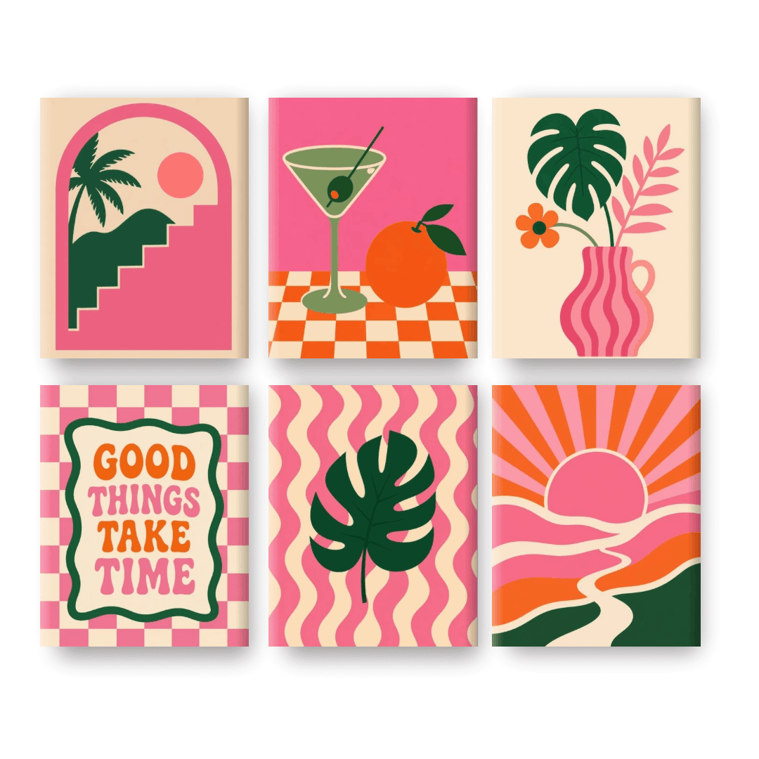 6 Mini Paintings - Retro Pink Vibes Set