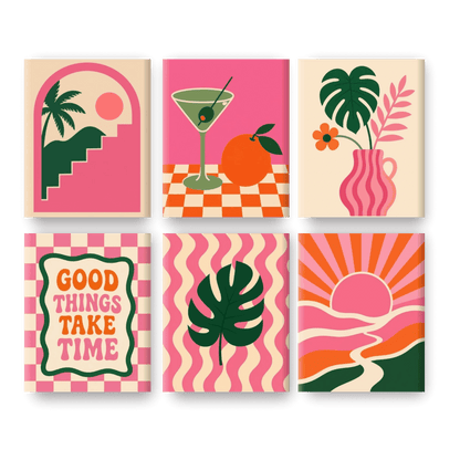 6 Mini Paintings - Retro Pink Vibes Set