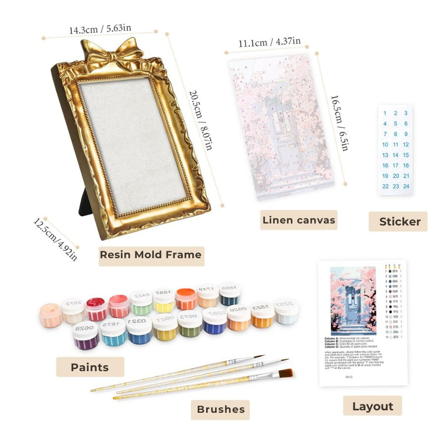 Mini Painting with Picture Frame – Blossoms at the Door