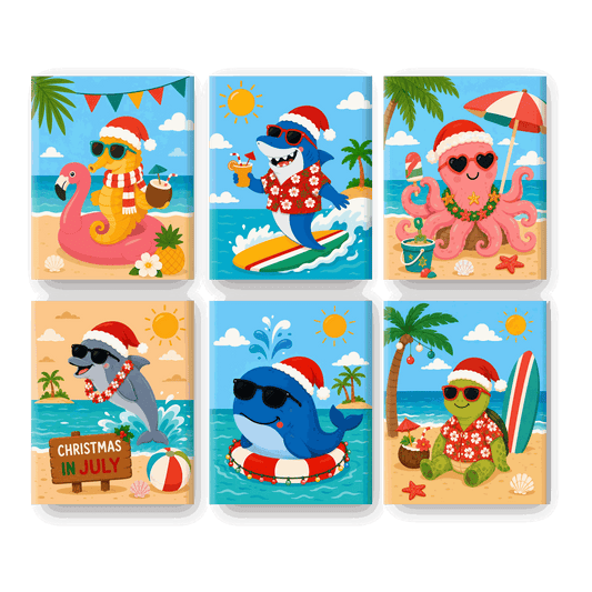 6 Mini Paintings - Christmas Water Animals Set