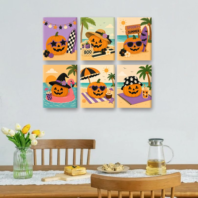 6 Mini Paintings - Summer Pumpkin Set