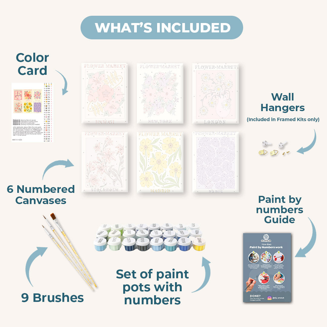 6 Mini Paintings - Gorgeous Flower Market Set