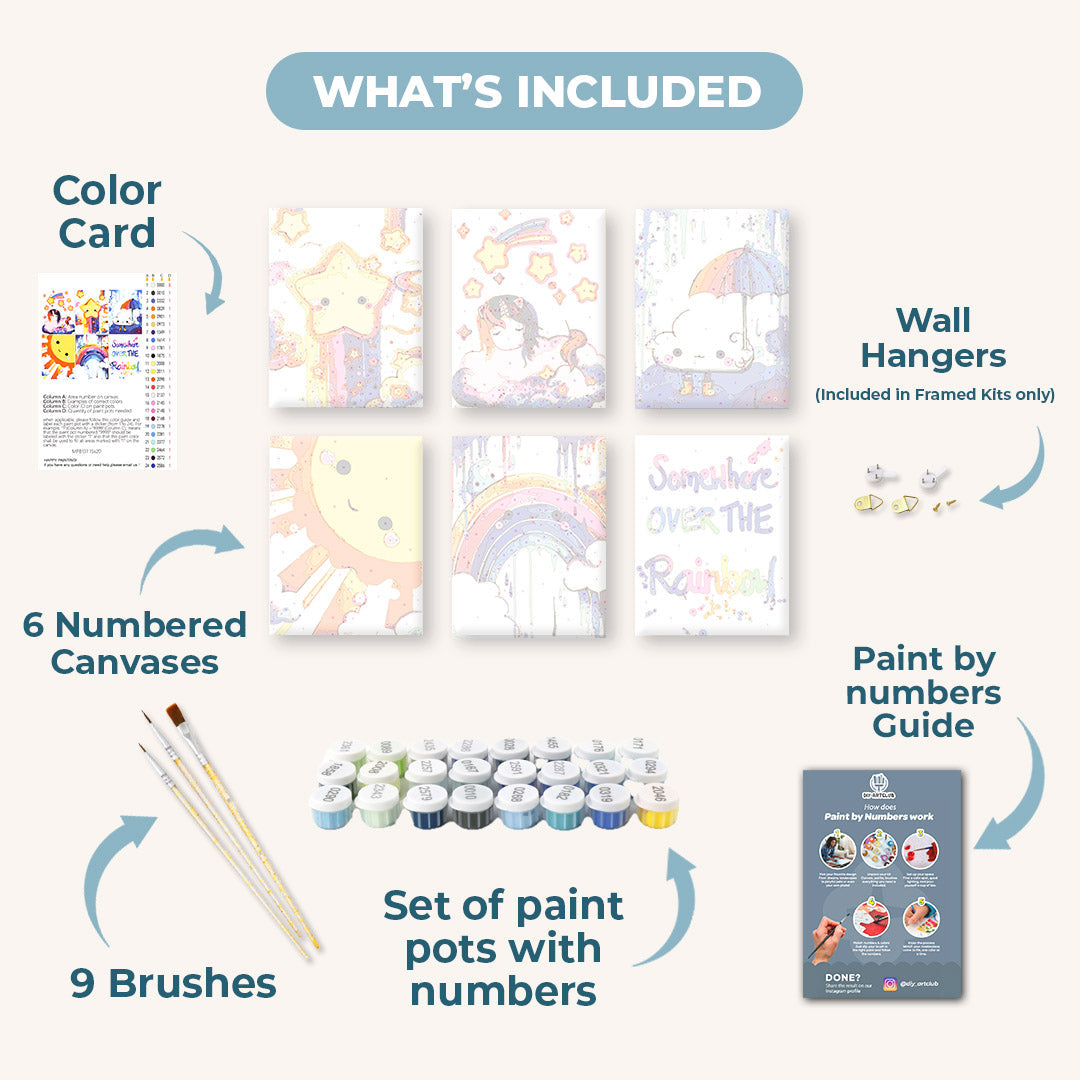 6 Mini Paintings | Kawaii Rainbow Set - By Tiny Tami