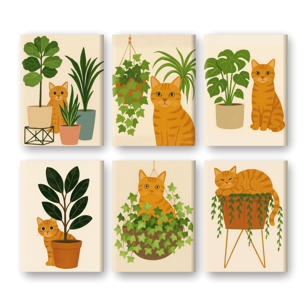 6 Mini Paintings - The Orange Cat Set