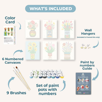 6 Mini Paintings - Flowers in Cans Set