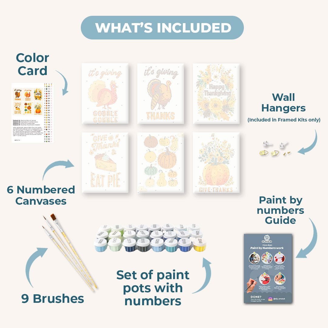 6 Mini Paintings - Happy Thanksgiving Set
