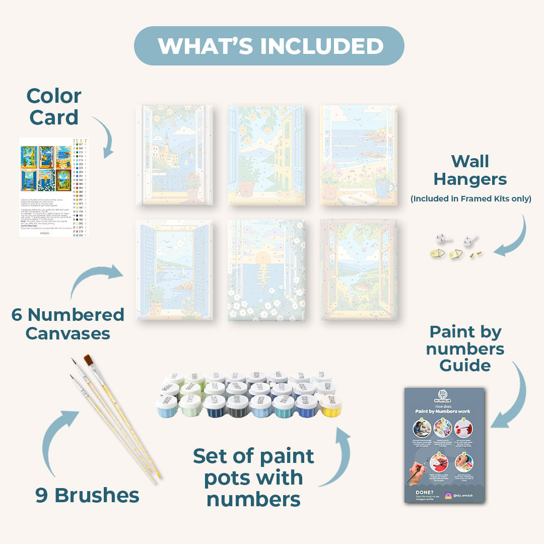 6 Mini Paintings - Colorful Windows Set