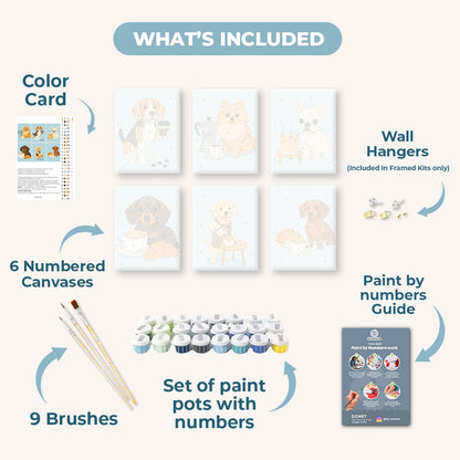 6 Mini Paintings - Dogs & Coffee Set