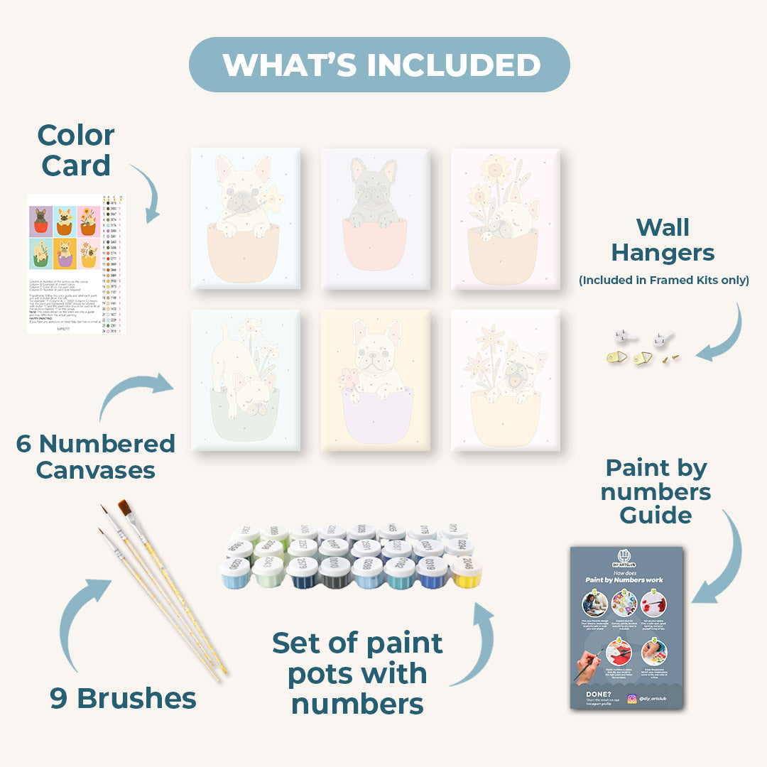 6 Mini Paintings -  Dogs & Flowers Set
