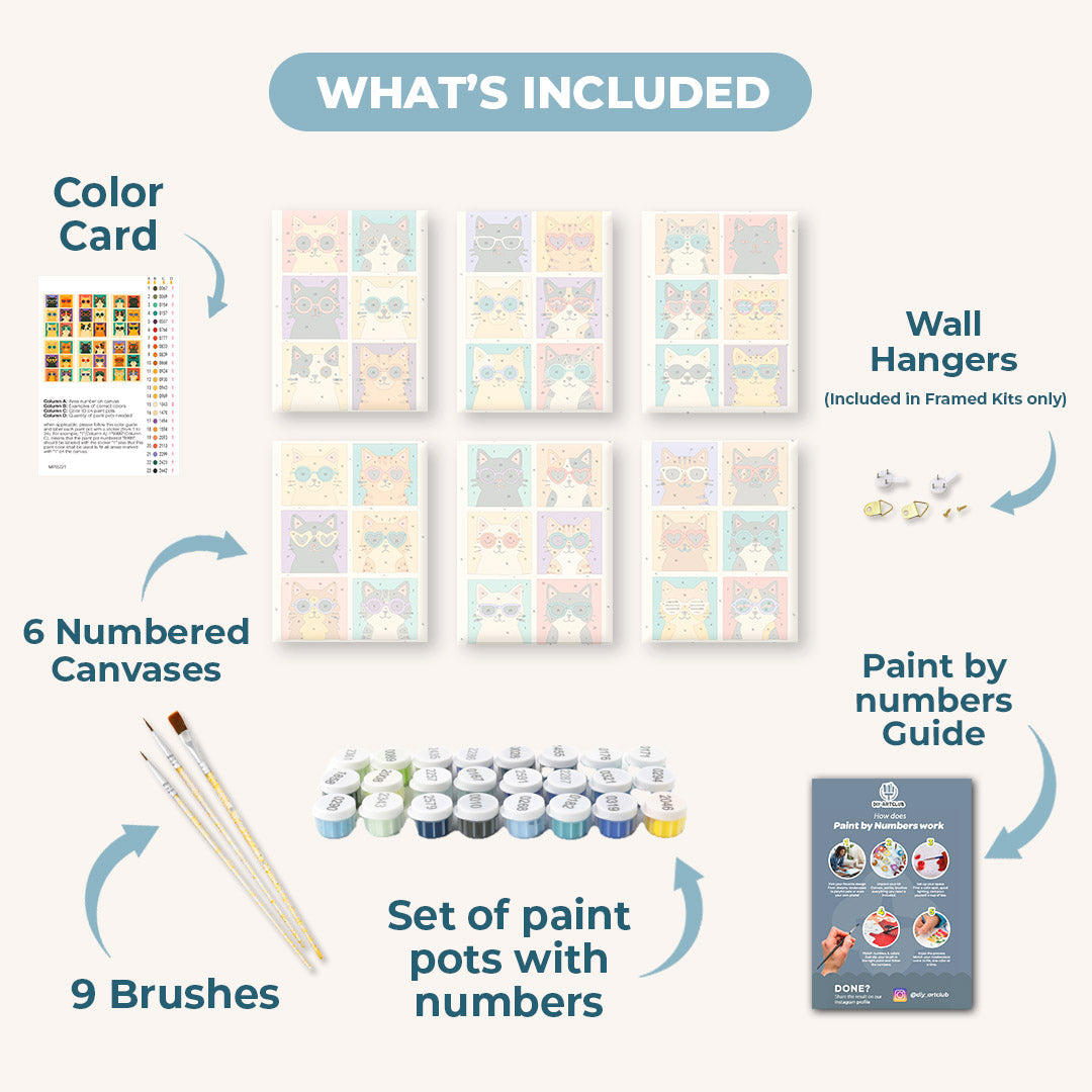 6 Mini Paintings - Cool Colorful Cats Set