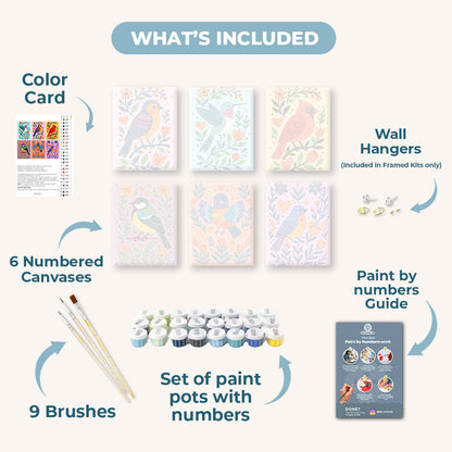 6 Mini Paintings - Colorful Birds Set