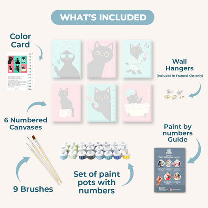 6 Mini Paintings | Bathroom Cat Set