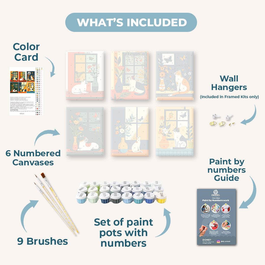 6 Mini Paintings | Cats at the Window Set
