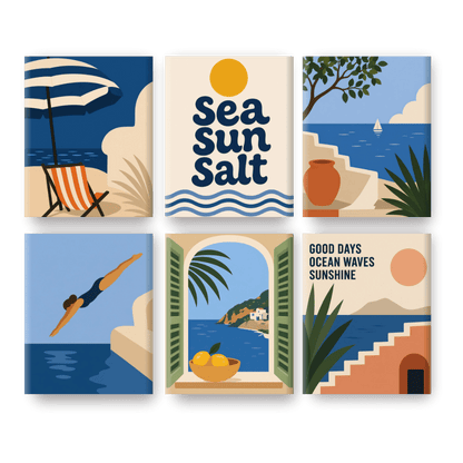 6 Mini Paintings - Sun Sea & Salt Set