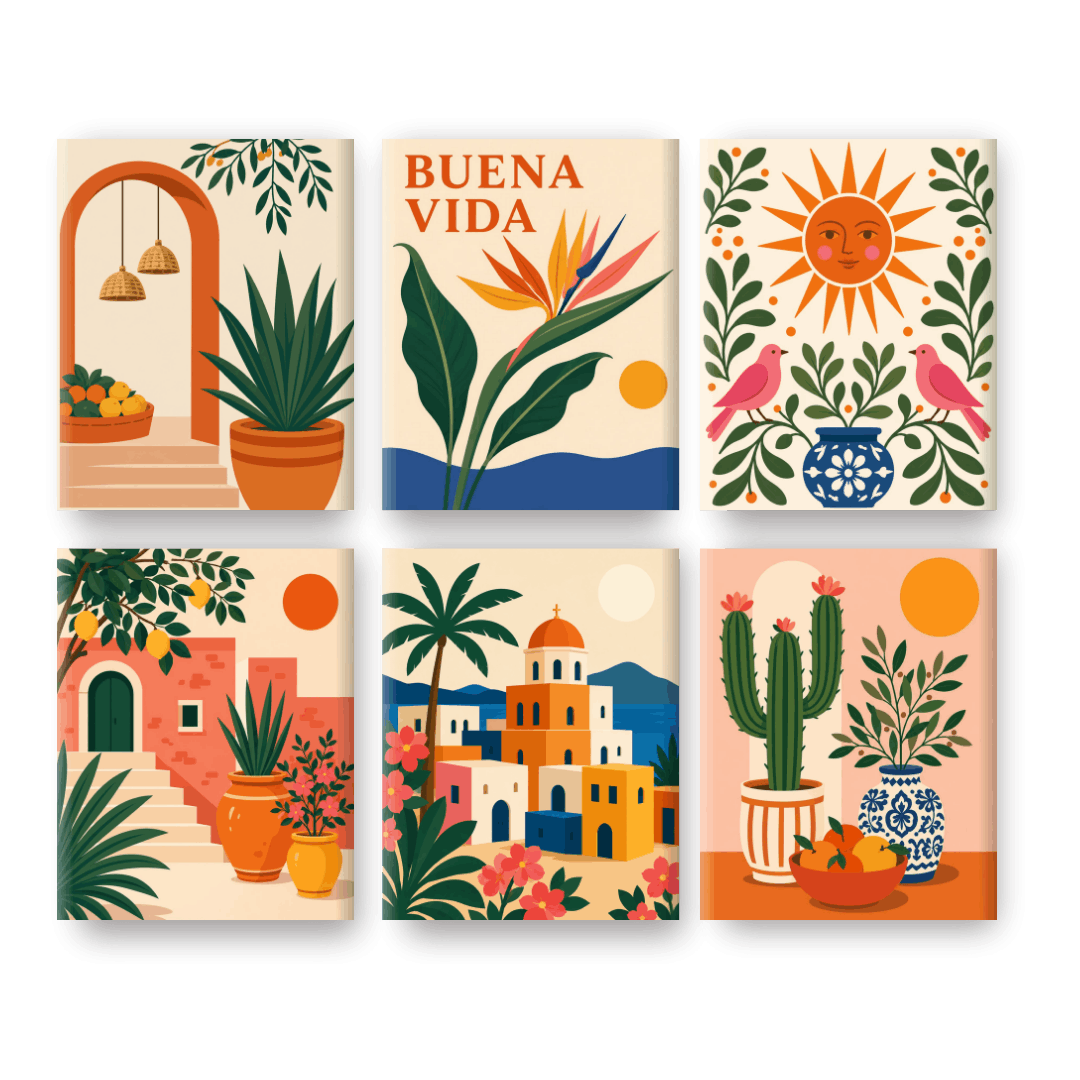 6 Mini Paintings - Mediterranean Sunshine Set