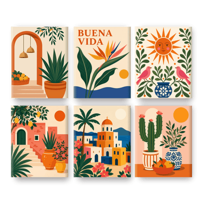 6 Mini Paintings - Mediterranean Sunshine Set