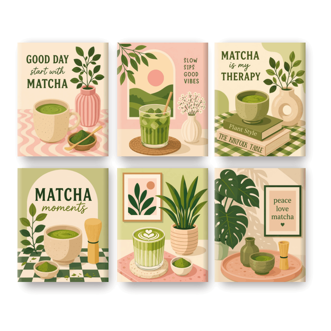 6 Mini Paintings - Matcha Therapy Set