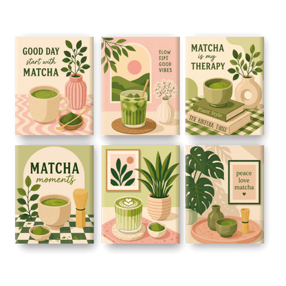 6 Mini Paintings - Matcha Therapy Set