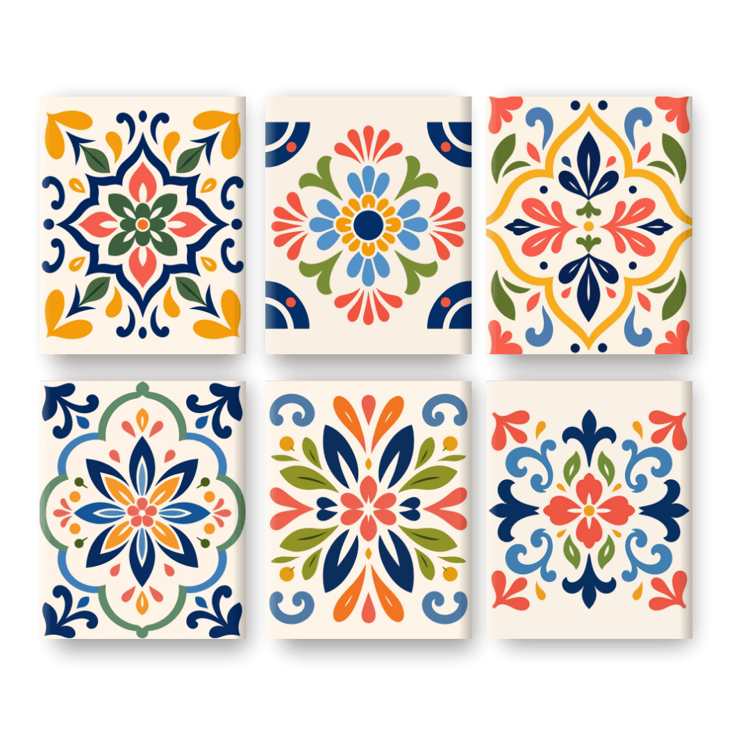 6 Mini Paintings - Moroccan Tiles Set