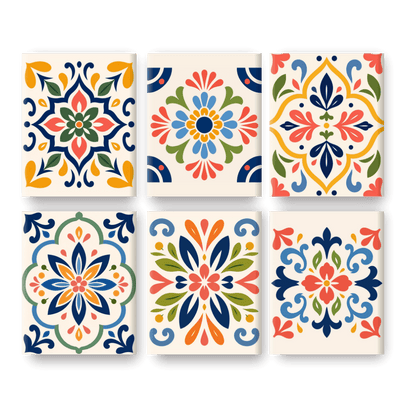 6 Mini Paintings - Moroccan Tiles Set