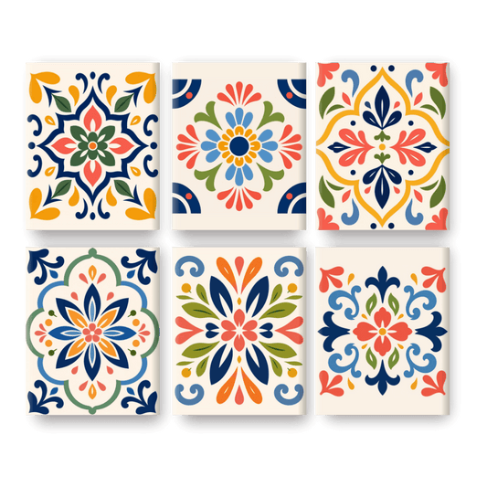 6 Mini Paintings - Moroccan Tiles Set