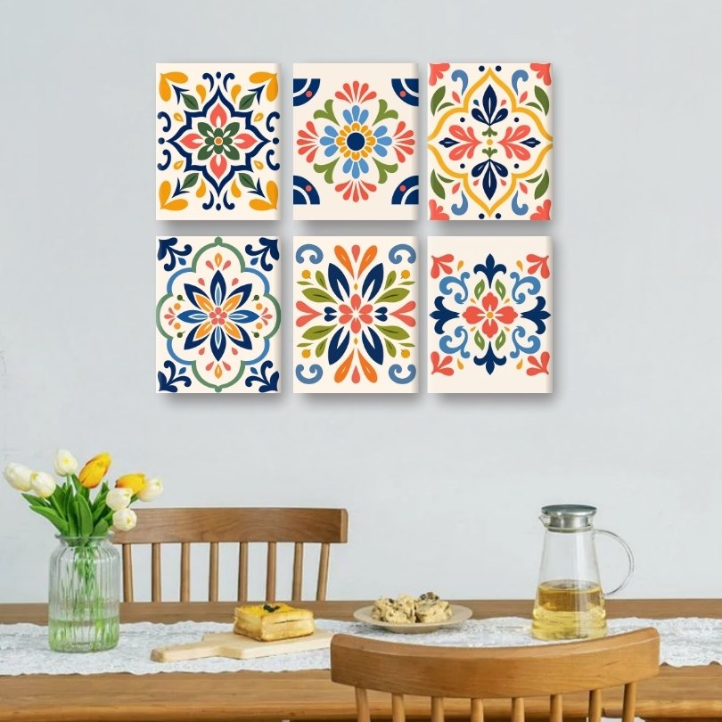 6 Mini Paintings - Moroccan Tiles Set