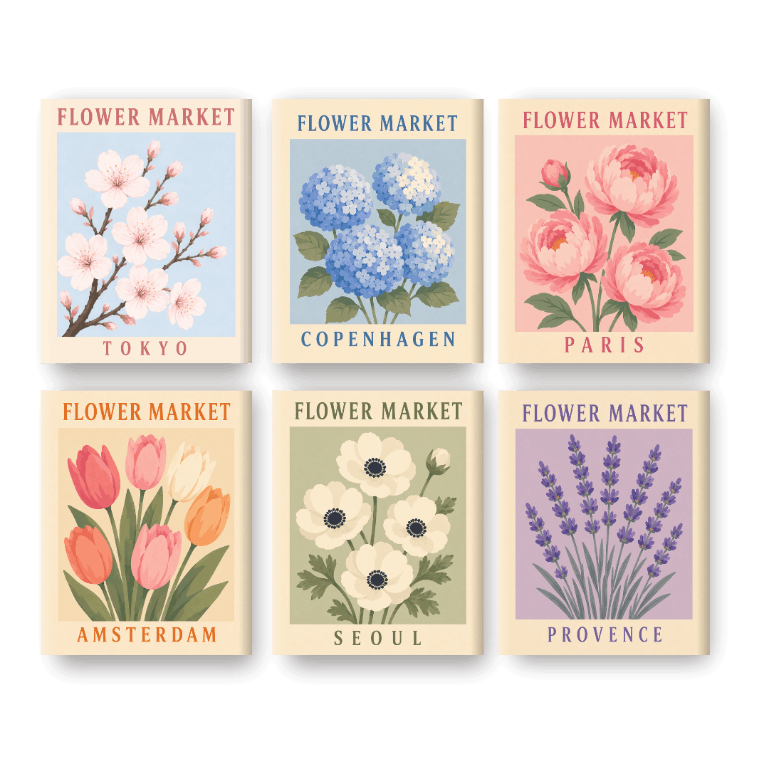 6 Mini Paintings - Beautiful Flower Market Set