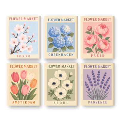 6 Mini Paintings - Beautiful Flower Market Set