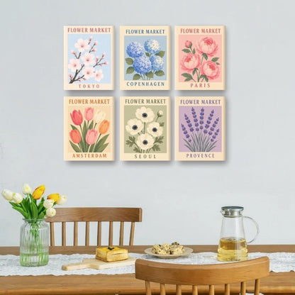 6 Mini Paintings - Beautiful Flower Market Set