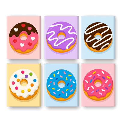 6 Mini Paintings - Donut Party Set