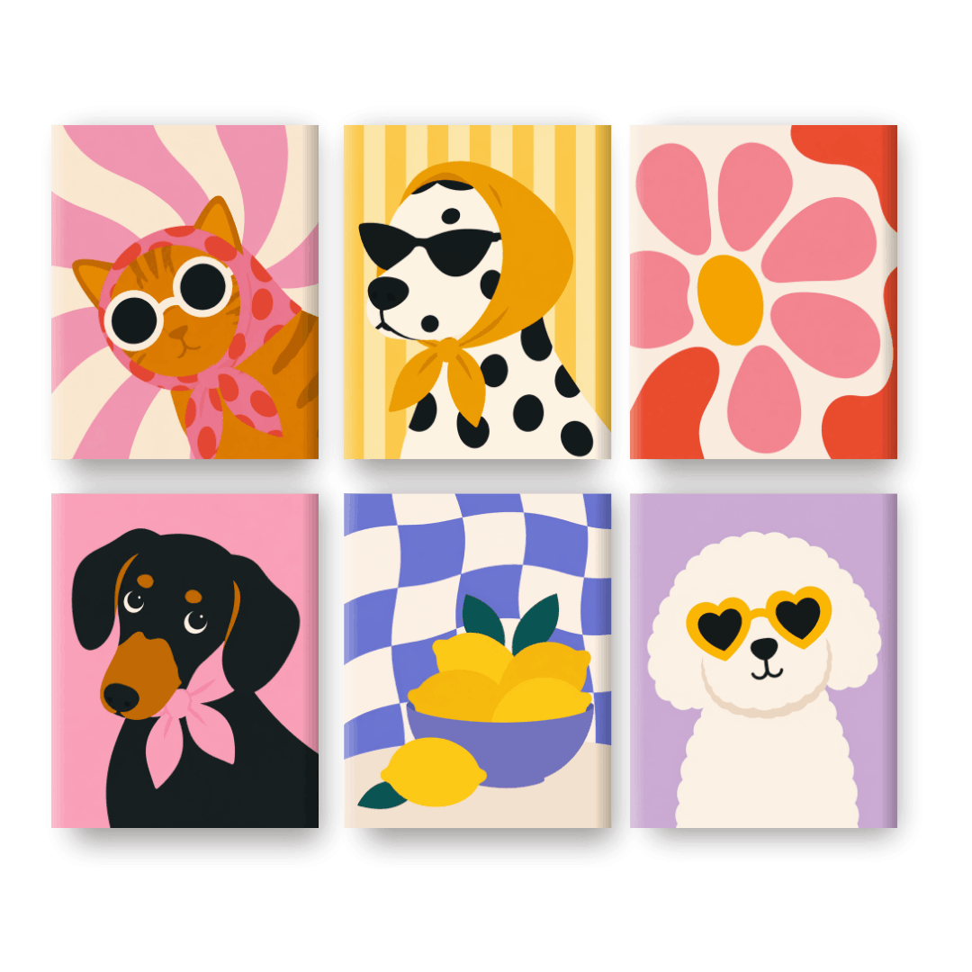 6 Mini Paintings - Groovy Pets Set