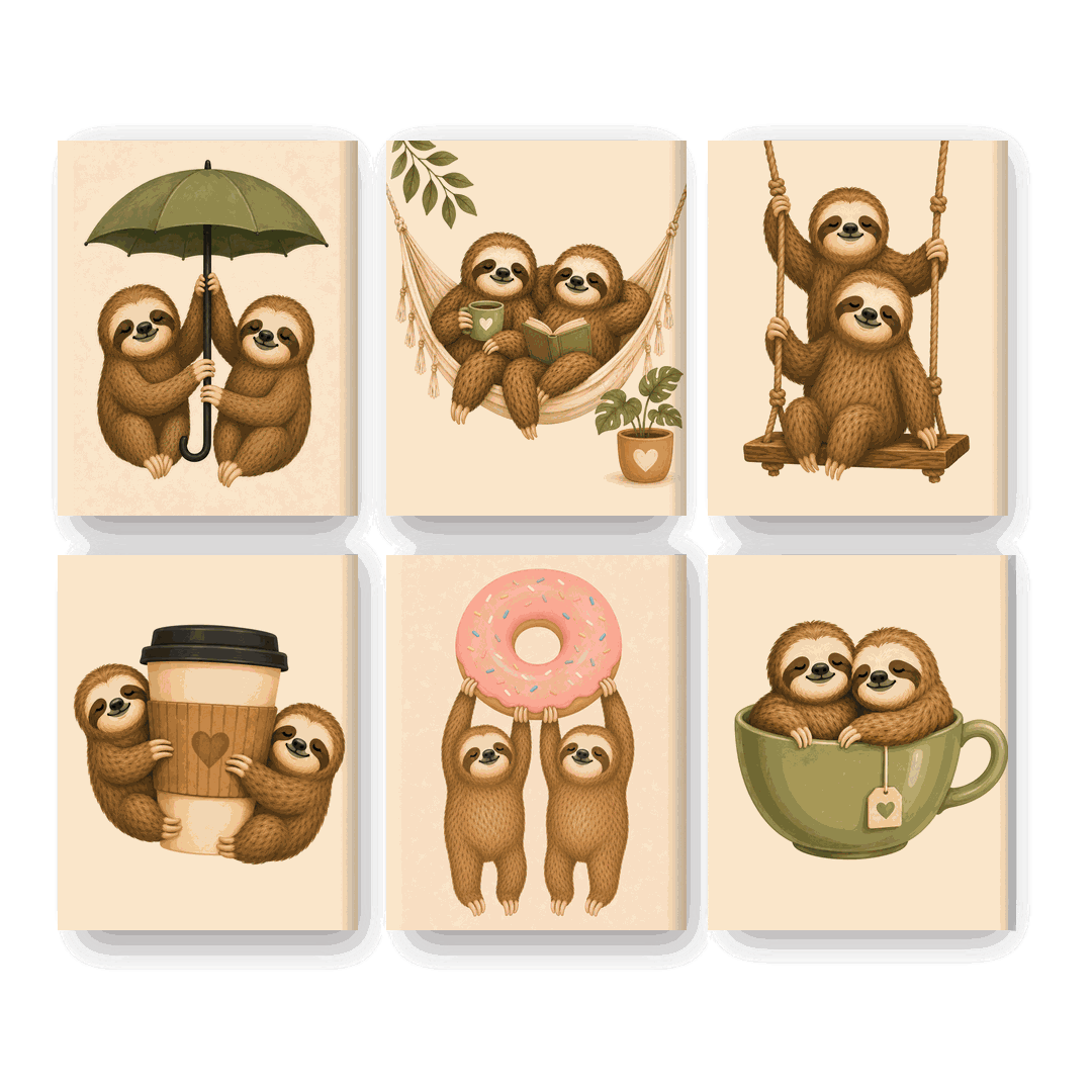 6 Mini Paintings - Sloth Buddies Set