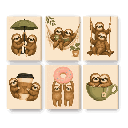 6 Mini Paintings - Sloth Buddies Set