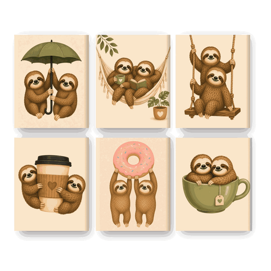6 Mini Paintings - Sloth Buddies Set