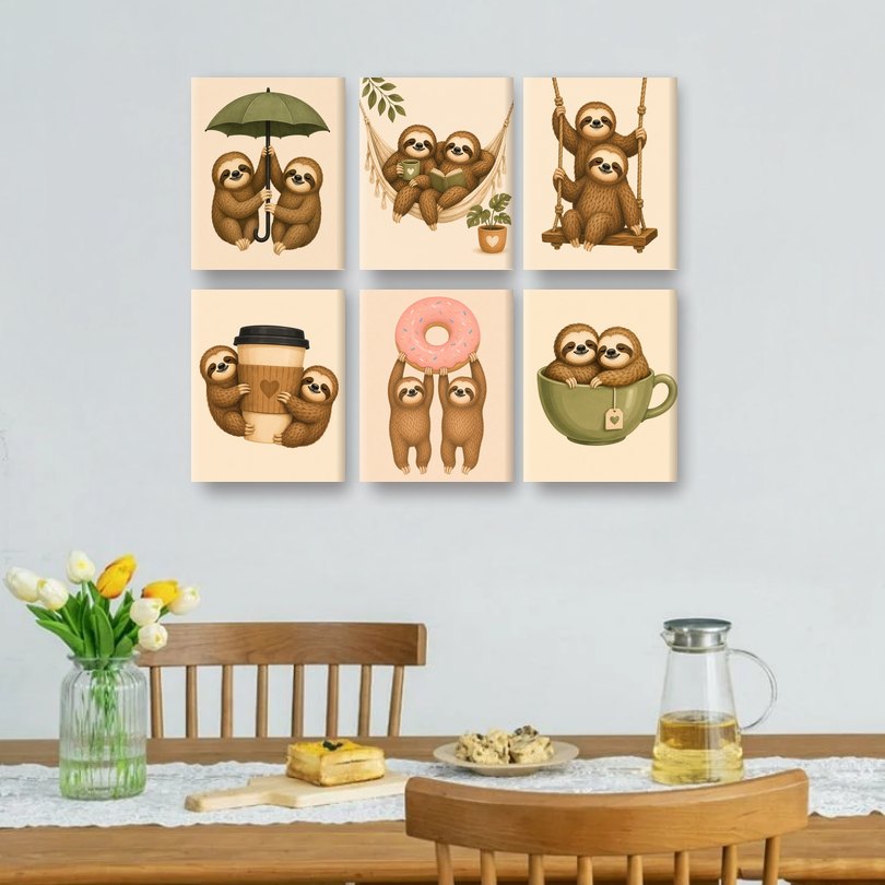 6 Mini Paintings - Sloth Buddies Set
